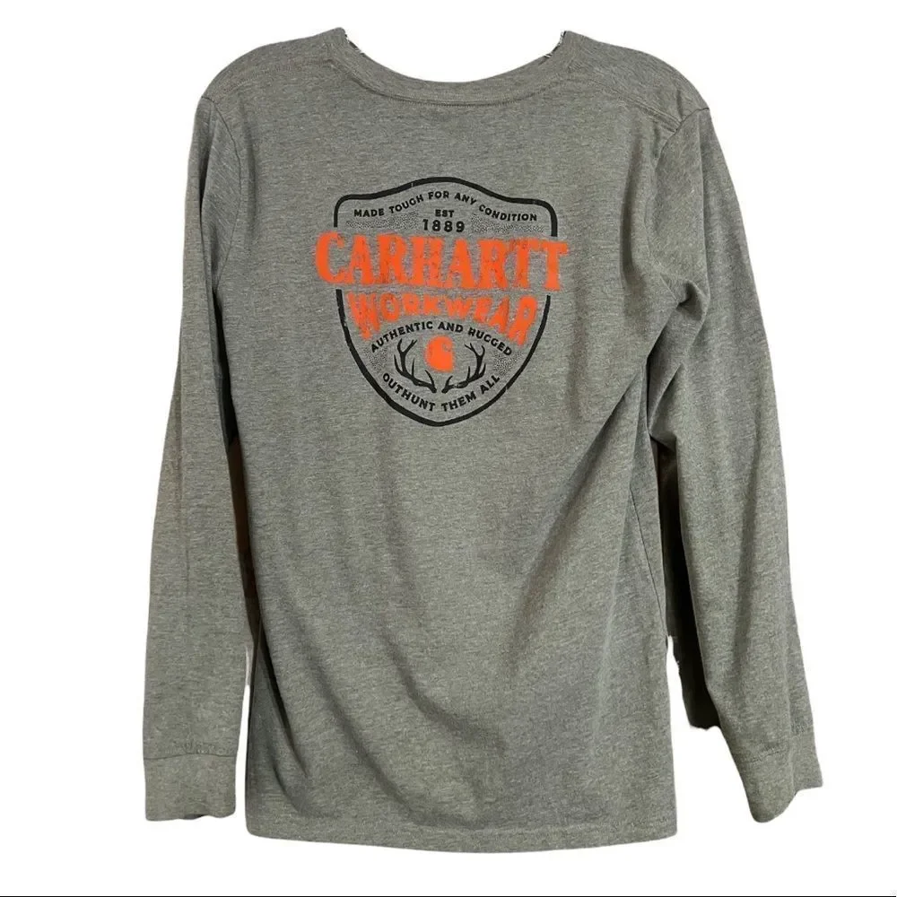 Carhartt Gray Orange Logo Long Sleeve T Shirt Women's Large EUC - Picture 2 of 8